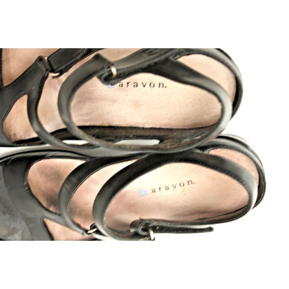 Aravon Sandals Women's sz 9.5 Black Leather Comfort Strappy Heel - Picture 6 of 6